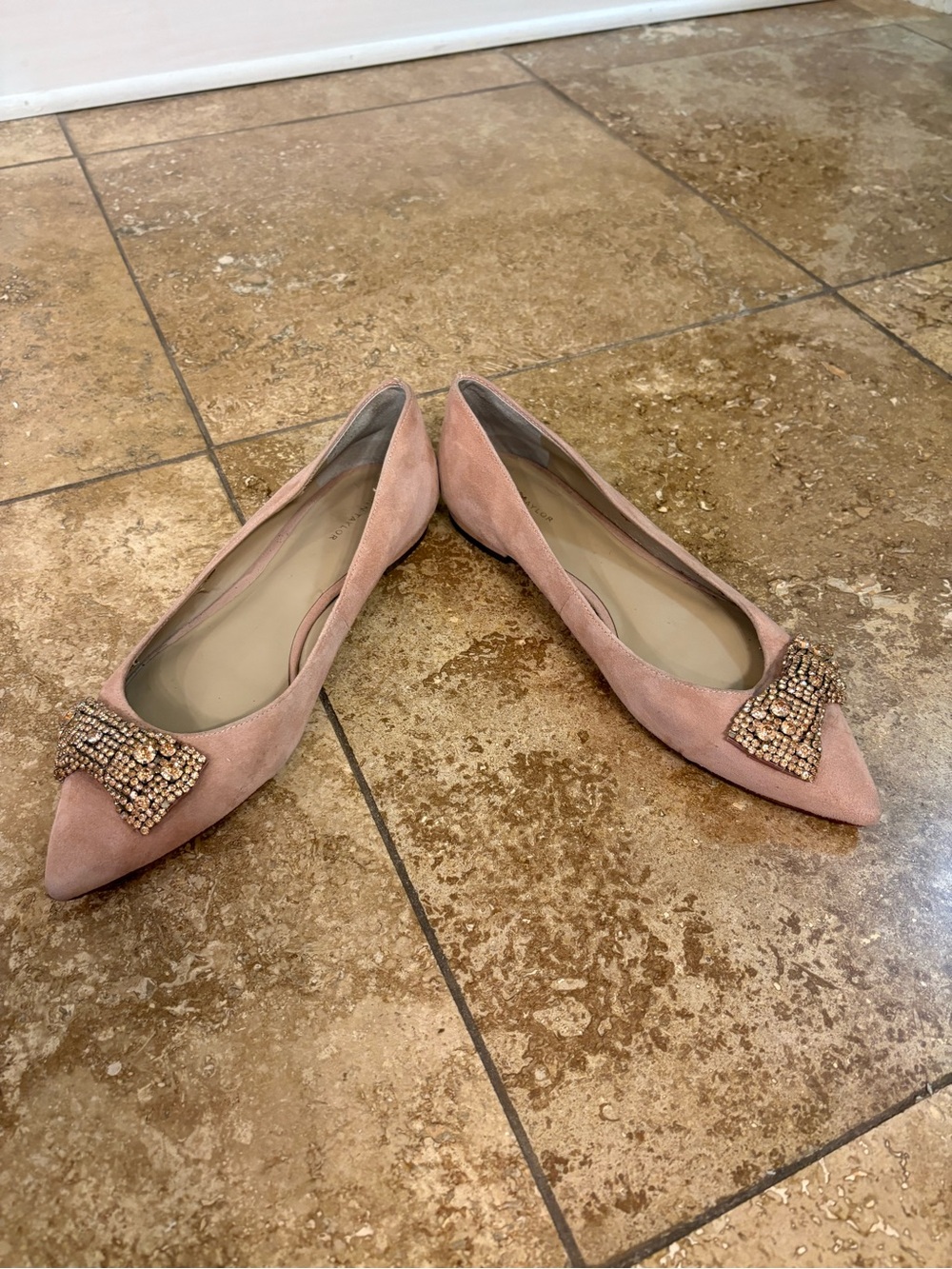 Ann Taylor Blush Pink Pointed-Toe Flats with Crystal Bow - Picture 4 of 7
